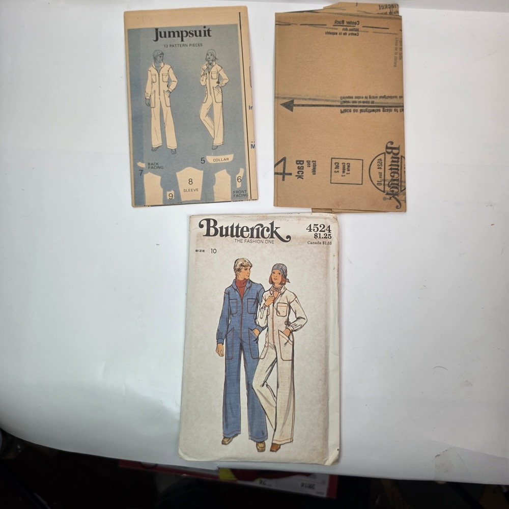 Vtg 70s Butterick 4524 Misses Zip Front Jumpsuit Pattern Size 10 Uncut FF Boho